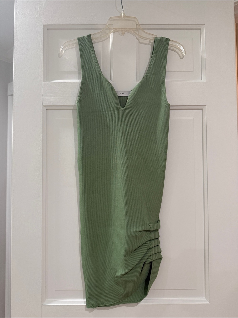 IRO Olive Green Ribbed V-Neck Tank Dress